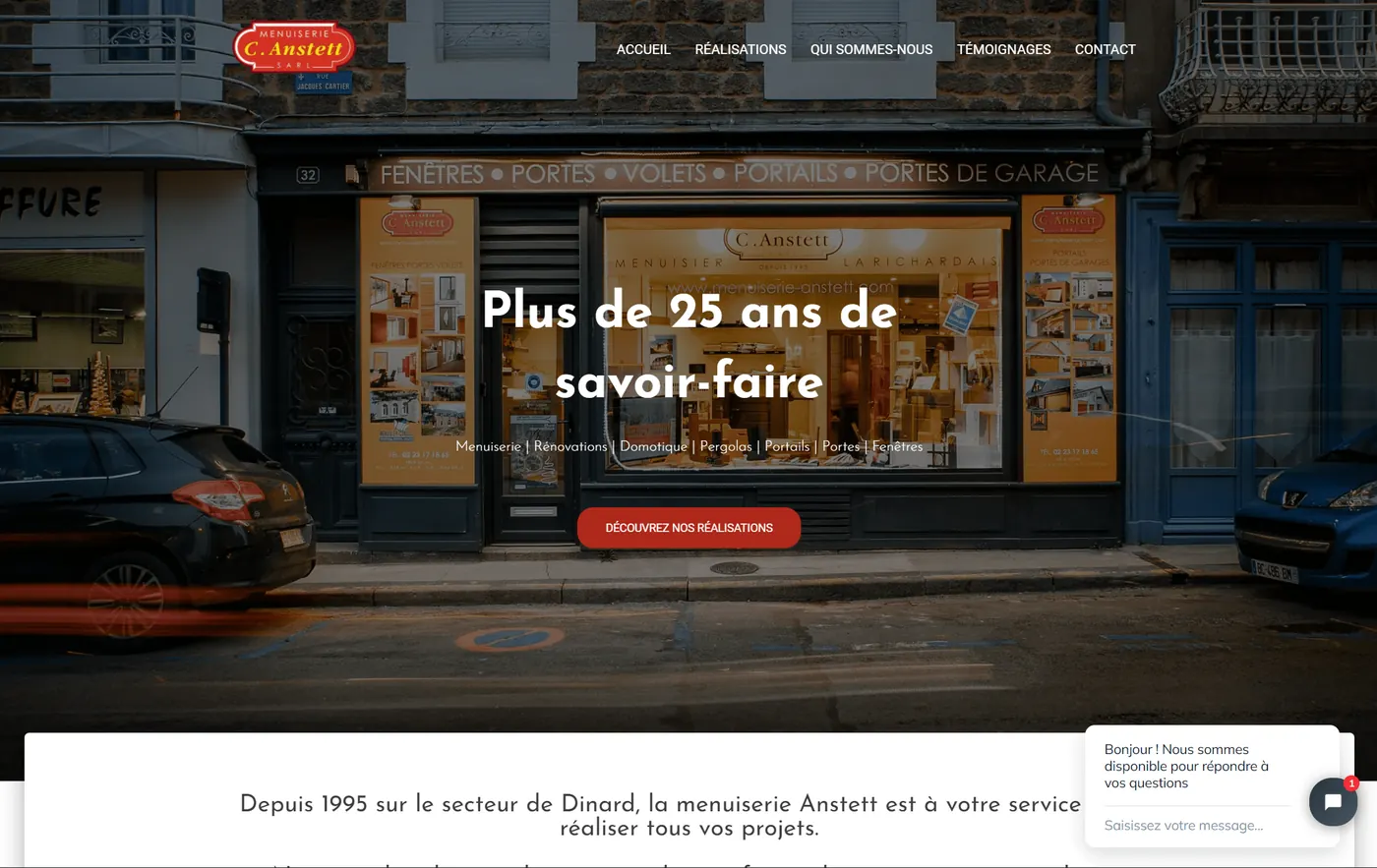 Site internet de Menuiserie Anstett (artisan) à Dinard, réalisé par Lätt
