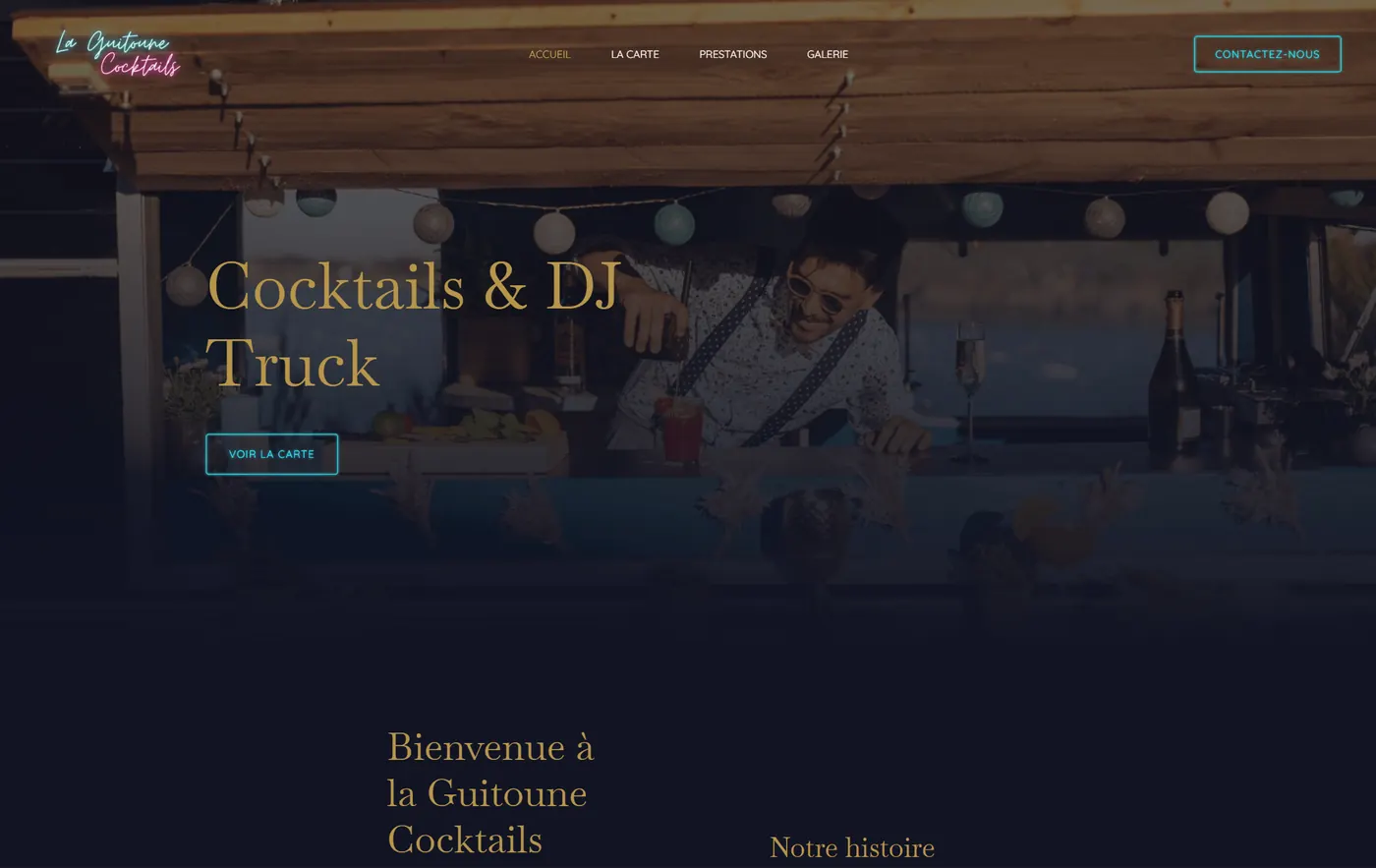 Site internet de La Guitoune (bar à cocktails) à Dinard, réalisé par Lätt