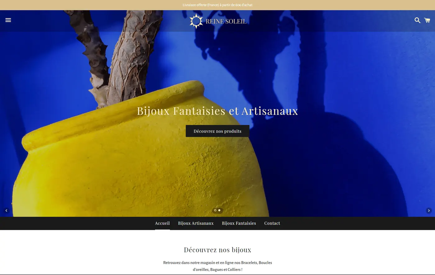 Site internet de Reine Soleil (boutique en ligne) à Dinard, réalisé par Lätt